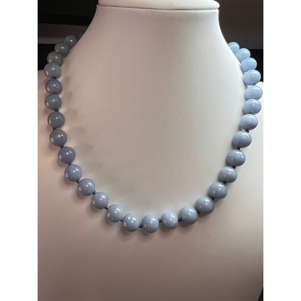 New Angelite Beaded 18-20 Inch Necklace With Vermeil Yellow Gold Clasp